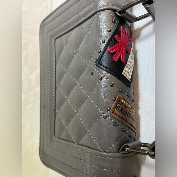 La Polo Women’s Crossbody Bag Gray Silver Faux Leather Patches Designer Purse - Picture 8 of 14